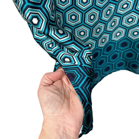 Anne Klein midi dress, S, Blue Geometric Pattern Sheath, gold accent, Groovy - Picture 7 of 10